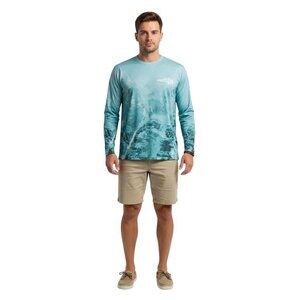 Reel Life Men's Teal Water Print Pattern Long Sleeve Pullover Shirt‎ Size M/M